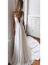 A Line Deep V Neck Satin Beach Wedding Dresses LBQW0033